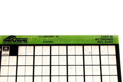 Mercruiser XY019-40 MC Engines 5.7L Inboard-A3 0F025000 Card 89 Microfiche