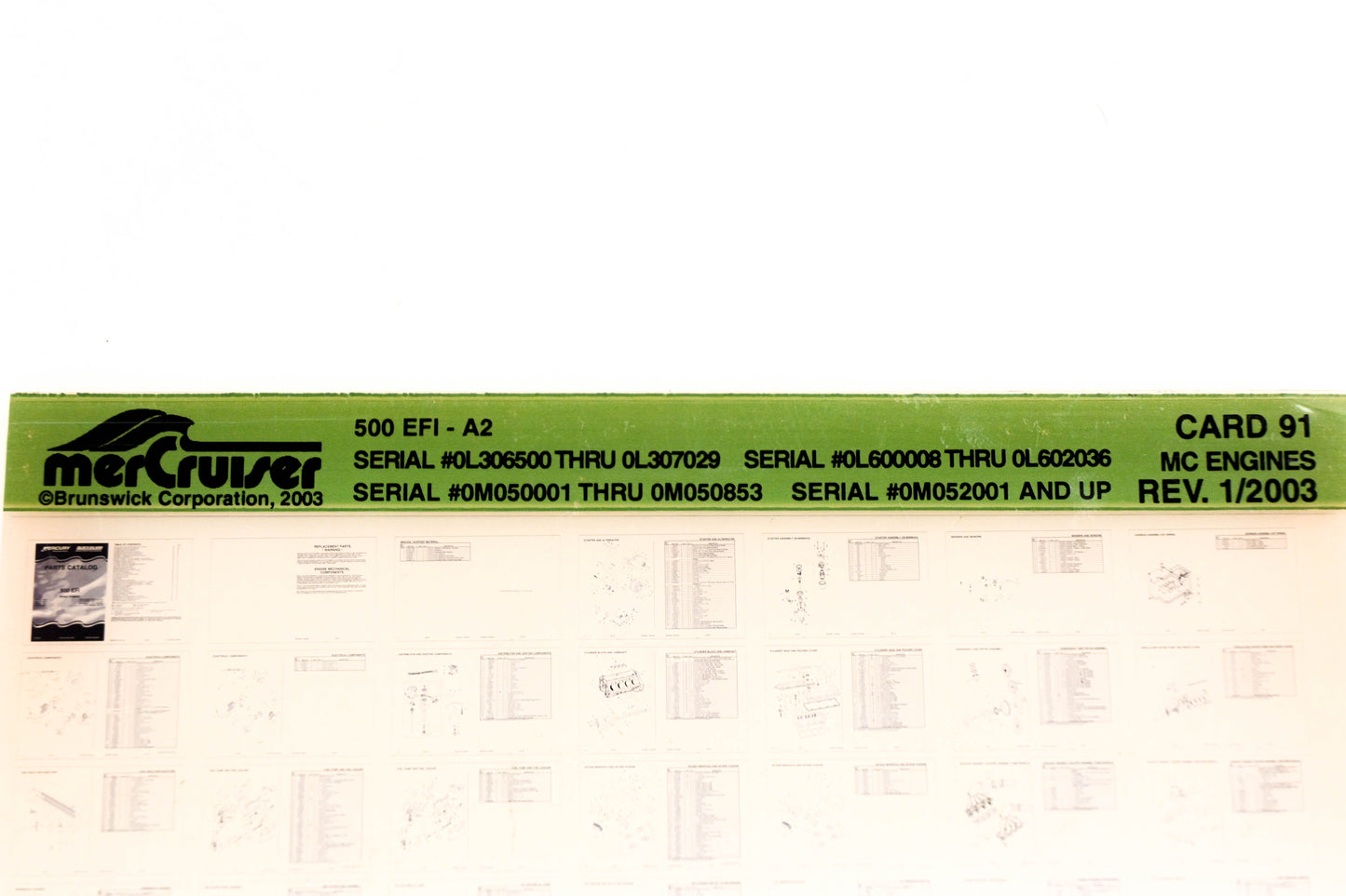 Mercruiser XY019-42 MC Engines 500 EFI-A2 Card 91 Microfiche