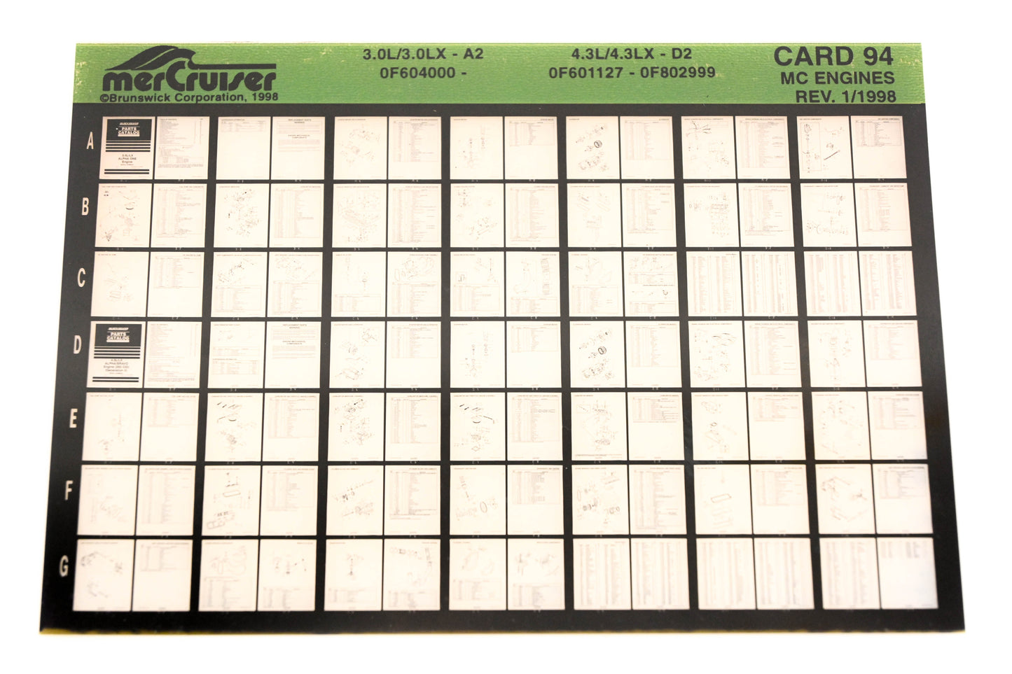 Mercruiser XY019-45 3.0L/3.0LX-A2 0F604000-, 4.3L/4.3LX-D2 0F601127 - 0F802999 Card 94 Microfiche