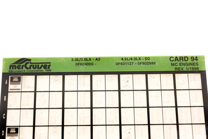 Mercruiser XY019-45 3.0L/3.0LX-A2 0F604000-, 4.3L/4.3LX-D2 0F601127 - 0F802999 Card 94 Microfiche
