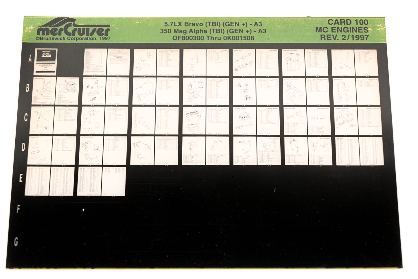 Mercruiser XY019-51 5.7LX Bravo, 350 Magnum Alpha, OF800300 - 0K001508 Card 100 Microfiche