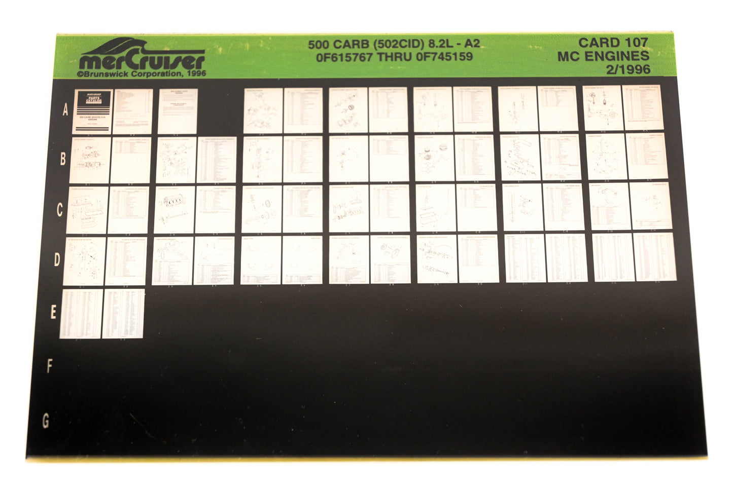 Mercruiser XY019-58 500 Carburetor (502CID) 8.2L-A2 0F615767 - 0F745159 Card 107 Microfiche