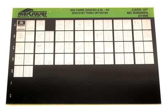 Mercruiser XY019-58 500 Carburetor (502CID) 8.2L-A2 0F615767 - 0F745159 Card 107 Microfiche