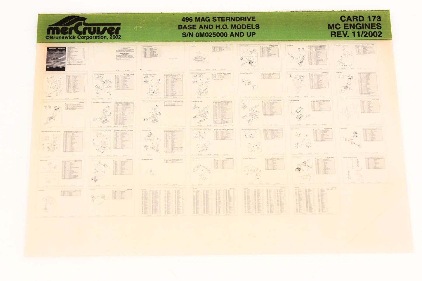 Mercruiser XM020-15 496 Magnum Stern Drive Base & H.O. 0M025000+ Card 173 Microfiche