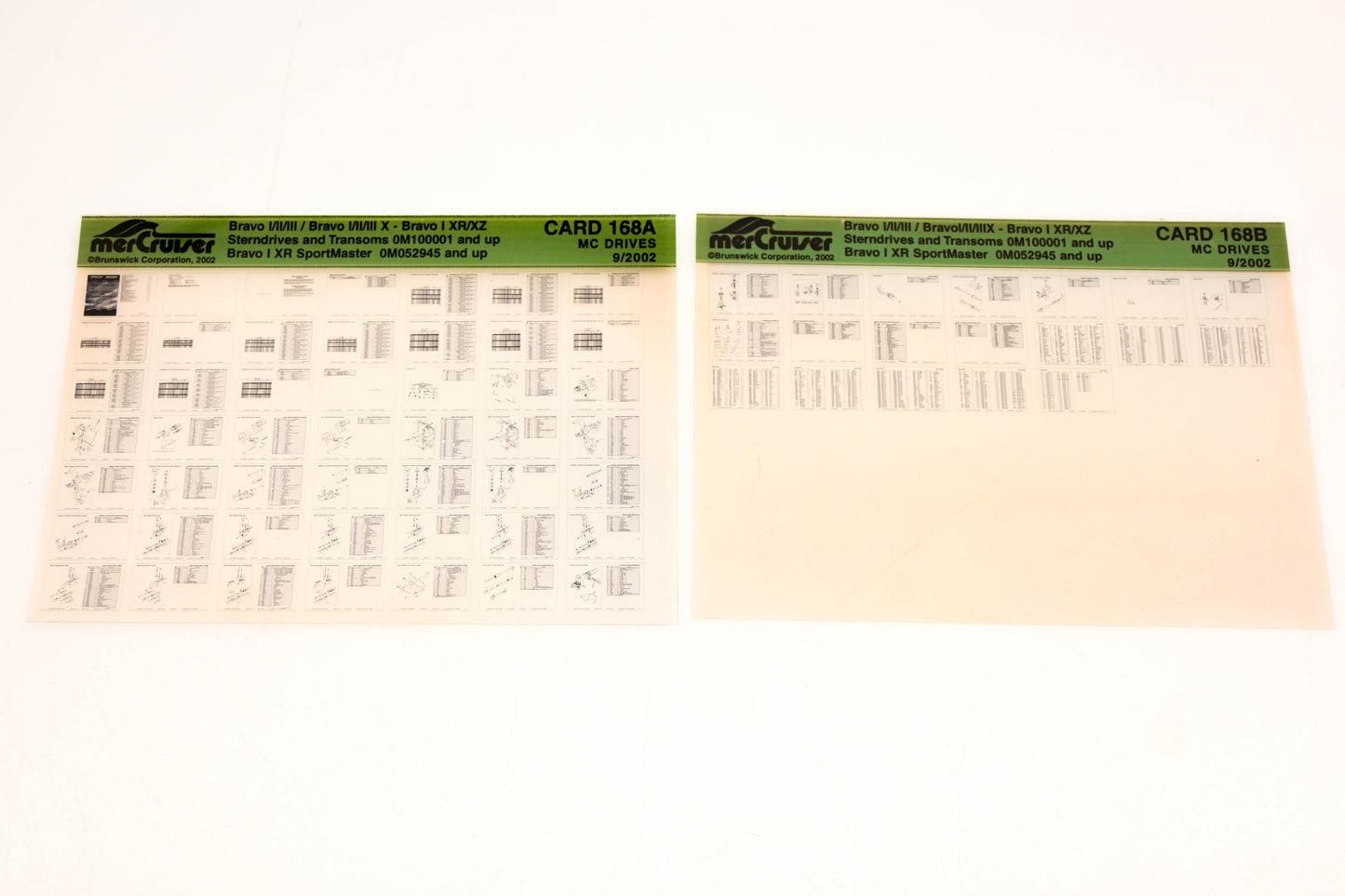 Mercruiser XM020-16 Bravo I/II/III- I/II/IIIX, XR/XZ, XR SportMaster Card 168A/B Lot