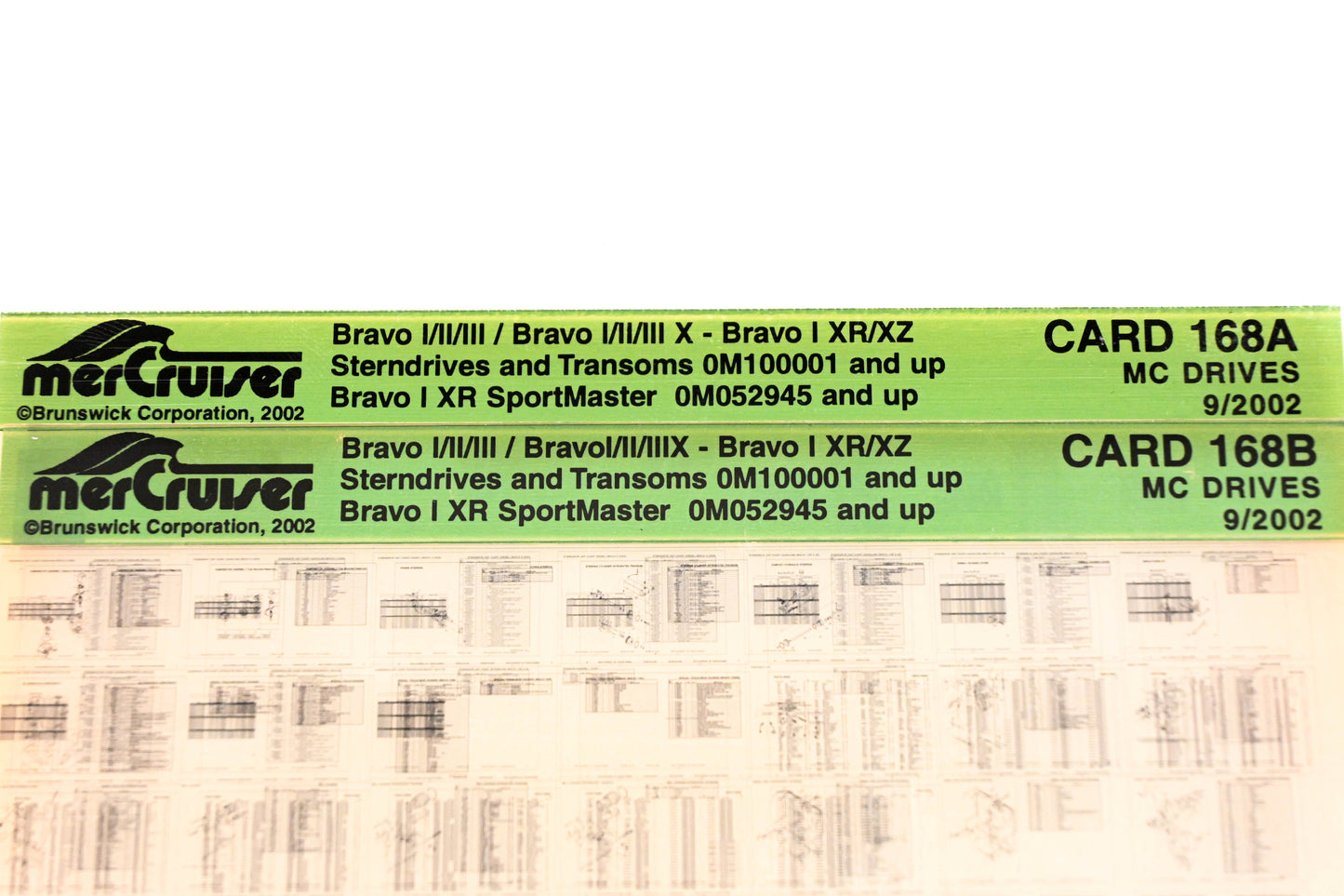 Mercruiser XM020-16 Bravo I/II/III- I/II/IIIX, XR/XZ, XR SportMaster Card 168A/B Lot