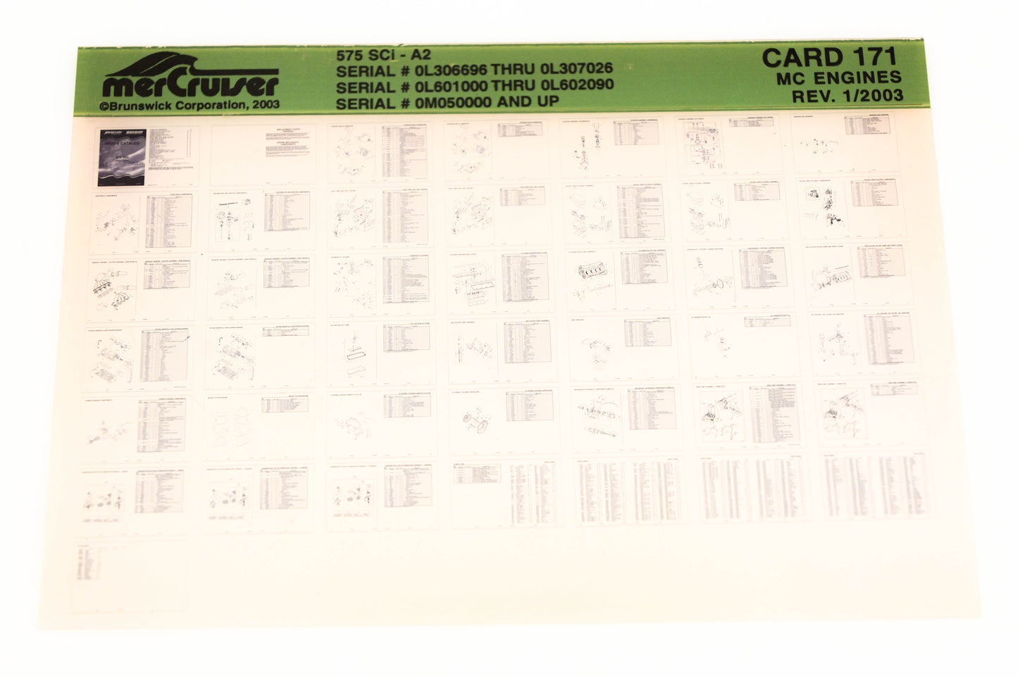 Mercruiser XM020-53 575 SCI-A2 0L306696 0L601000 0M050000 Card 171 Microfiche