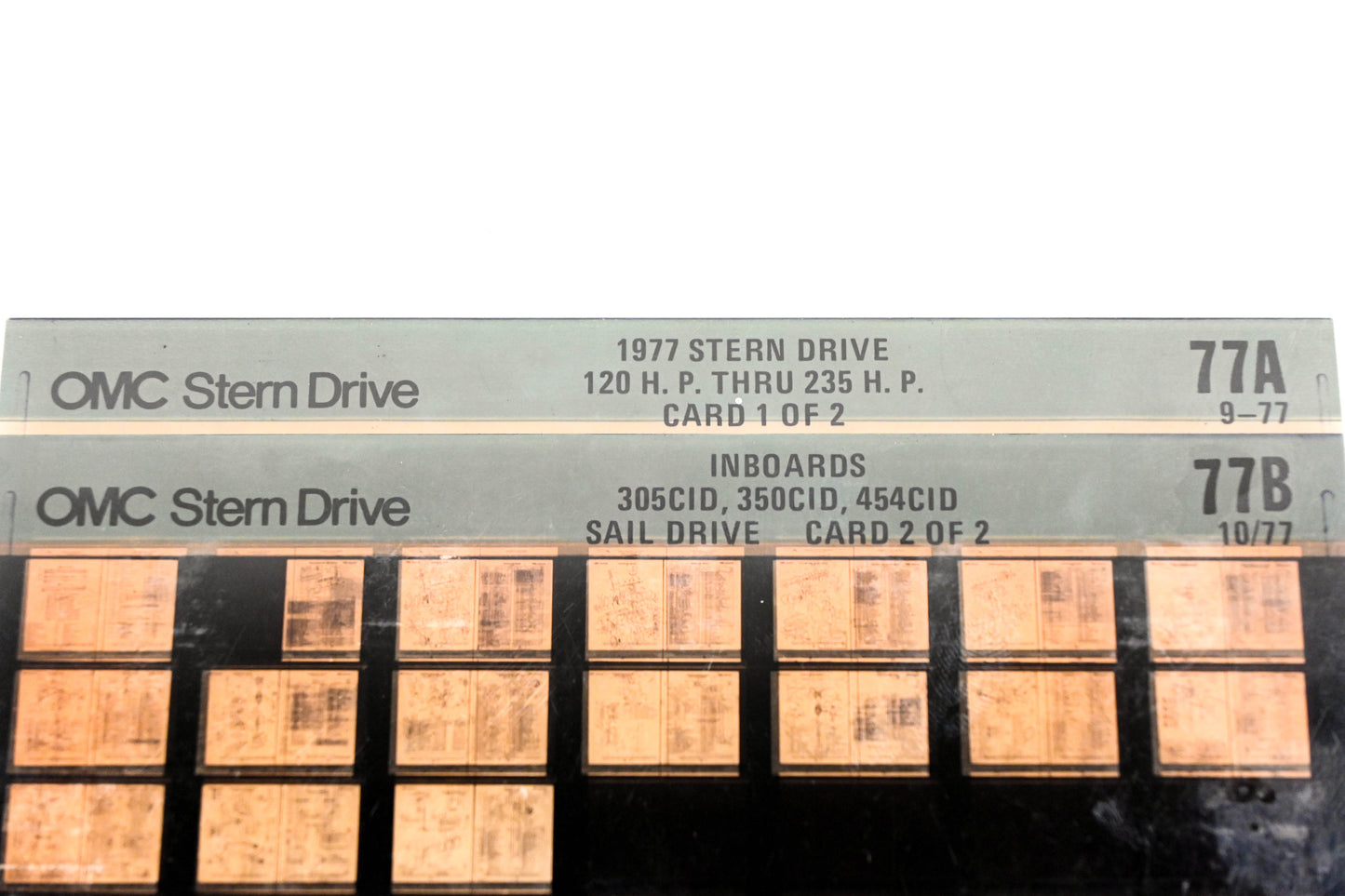 OMC XM020-79 1977 Sterndrive 120-235HP, Inboard 305/350/454CID #77A/B Microfiche Lot