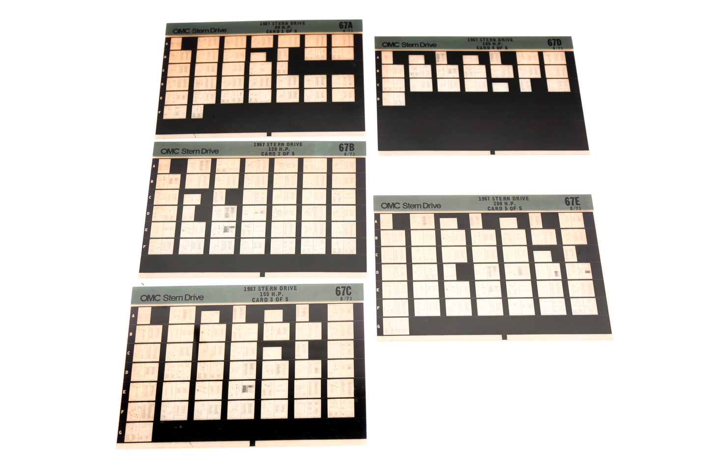 OMC XM020-89 1967 Sterndrive 90-200HP #67A/B/C/D/E Microfiche Lot