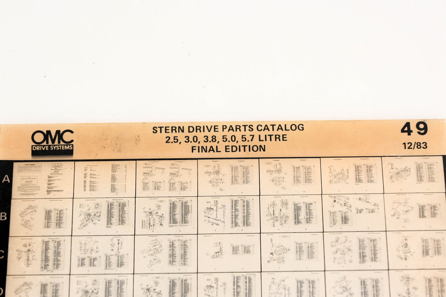 OMC XM020-101 2.5, 3.0, 3.8, 5.0, 5.7 Litre Final Edition Parts Catalog #49 Microfiche