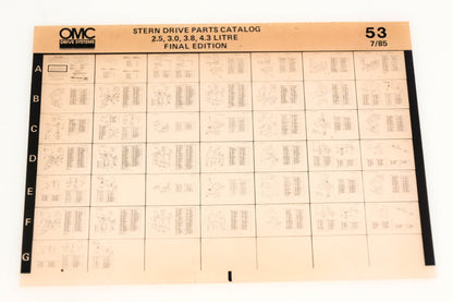 OMC XM020-105 2.5, 3.0, 3.8, 4.3 Litre Sterndrive Final Edition Parts Catalog #53 Microfiche