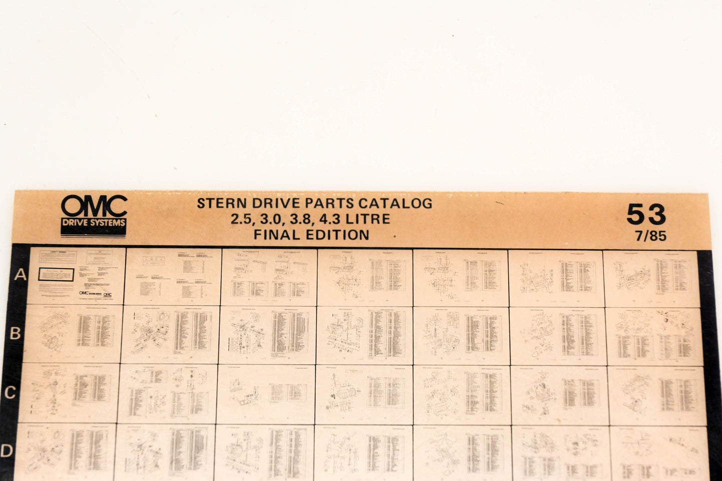 OMC XM020-105 2.5, 3.0, 3.8, 4.3 Litre Sterndrive Final Edition Parts Catalog #53 Microfiche