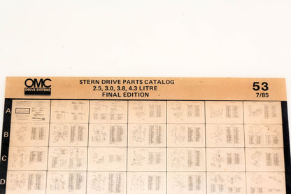 OMC XM020-105 2.5, 3.0, 3.8, 4.3 Litre Sterndrive Final Edition Parts Catalog #53 Microfiche