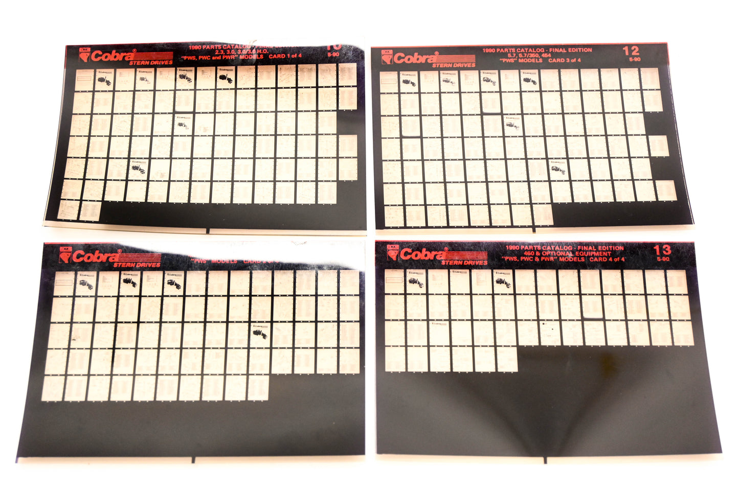OMC XZA020-30 Cobra 1990 Parts Catalog Final Edition #10,11,12,13 Microfiche Lot
