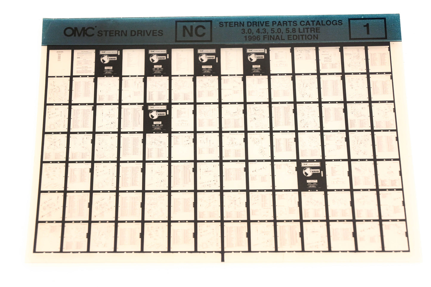 OMC XZA020-38 1996 Final Edition Sterndrive Parts Catalog 3.0, 4.3, 5.0, 5.8 Litre #1 Microfiche