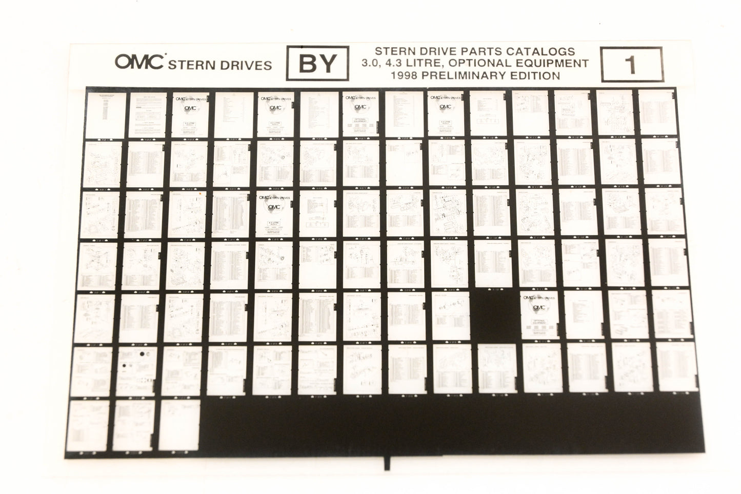 OMC XZA020-44 1998 Preliminary Edition Parts Catalog 3.0, 4.3L & Optional Equipment #1 Microfiche