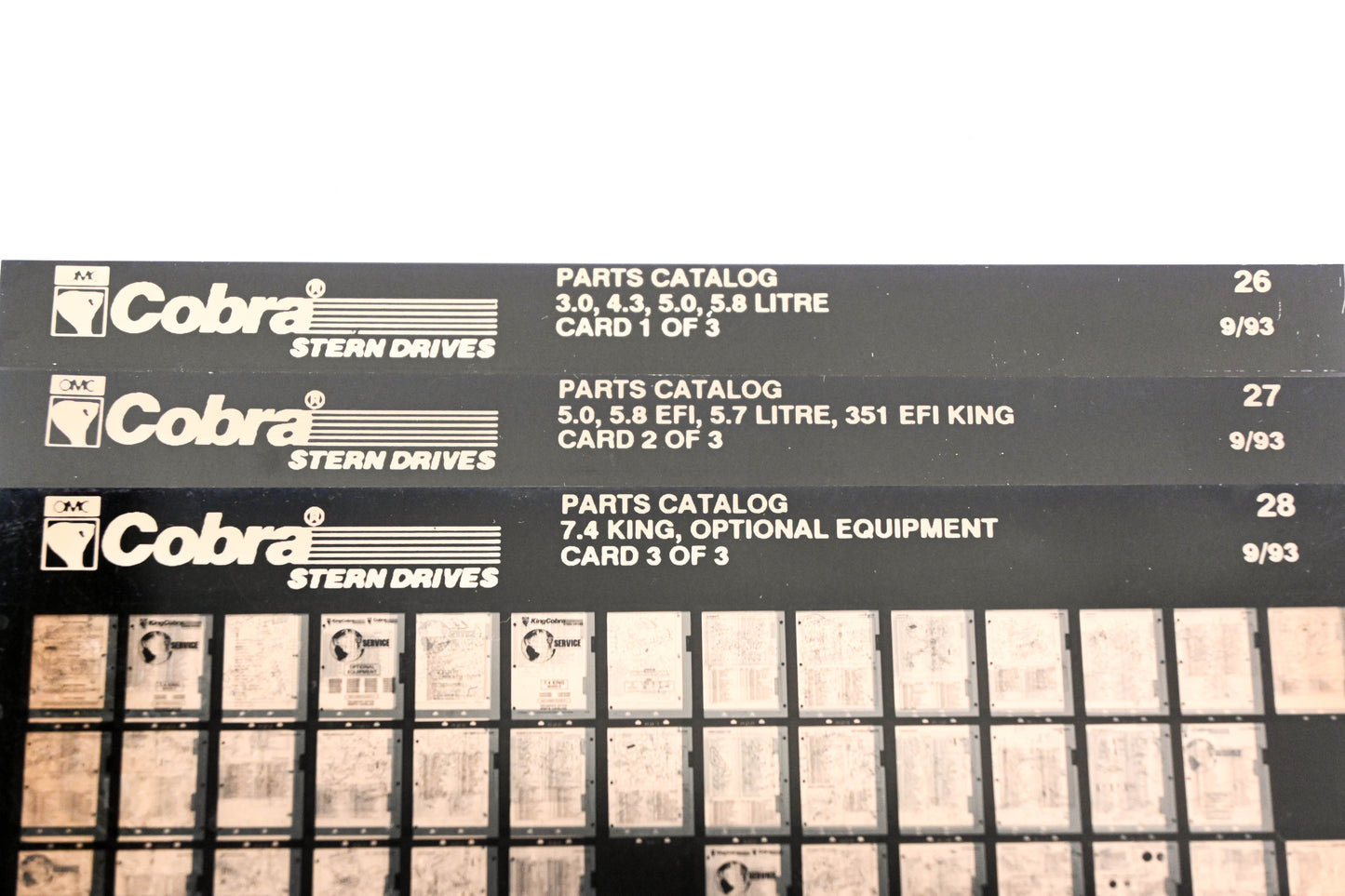 OMC XZA020-46 Cobra 9/1993 Parts Catalog #26, 27, 28 Microfiche Lot