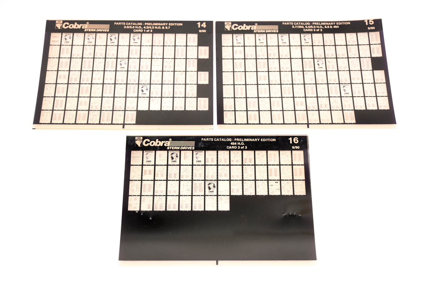 OMC XZA020-50 Cobra 9/1990 Preliminary Edition Parts Catalog #14,15,16 Microfiche Lot