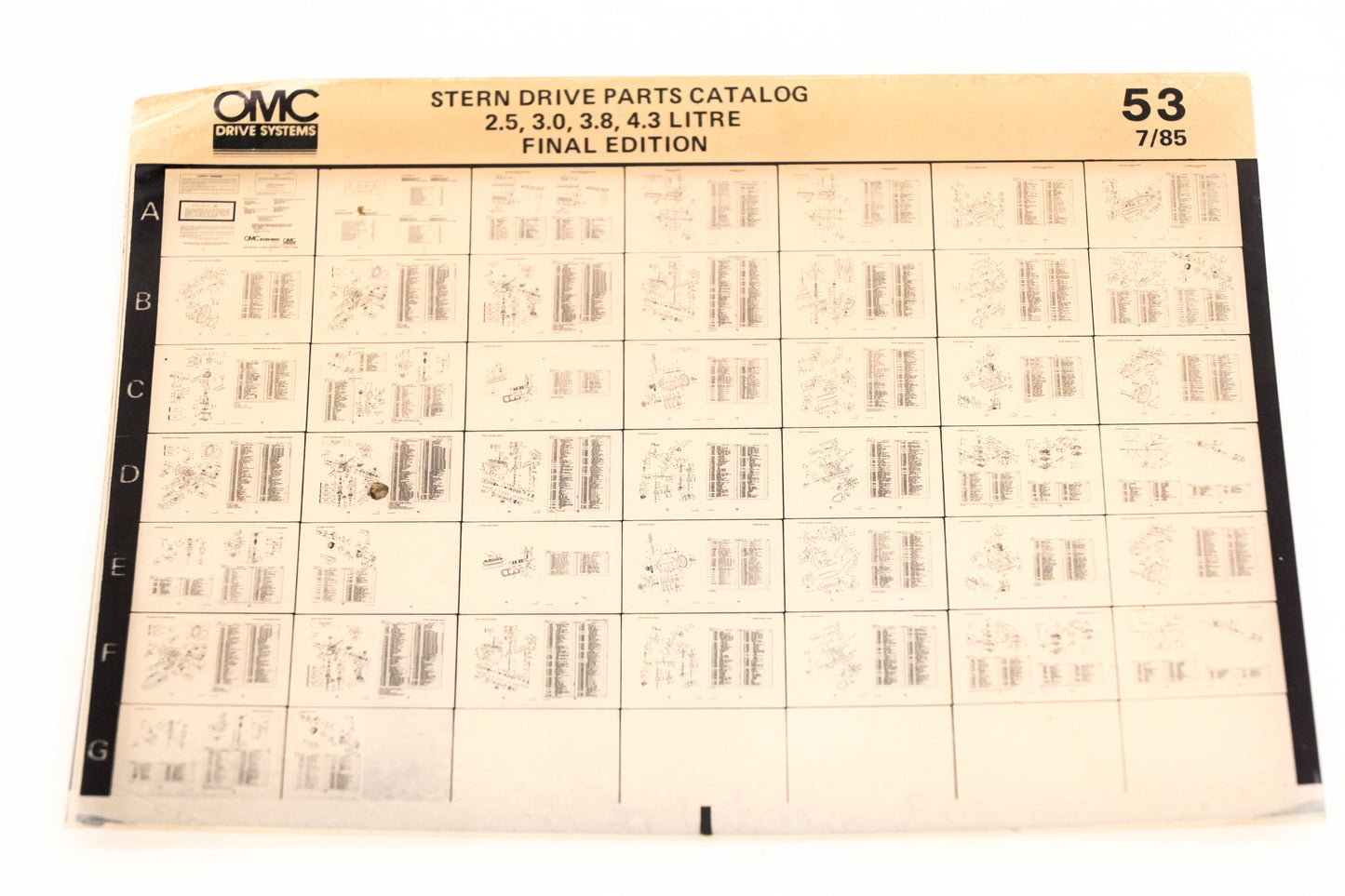 OMC XZA020-51 Sterndrive 7/1985 Final Edition Parts Catalog 2.5, 3.0, 3.8, 4.3L #53 Microfiche