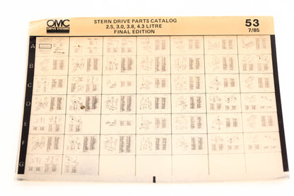 OMC XZA020-51 Sterndrive 7/1985 Final Edition Parts Catalog 2.5, 3.0, 3.8, 4.3L #53 Microfiche