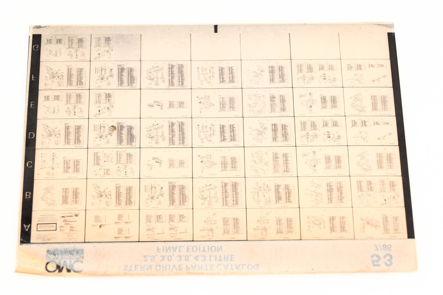 OMC XZA020-51 Sterndrive 7/1985 Final Edition Parts Catalog 2.5, 3.0, 3.8, 4.3L #53 Microfiche