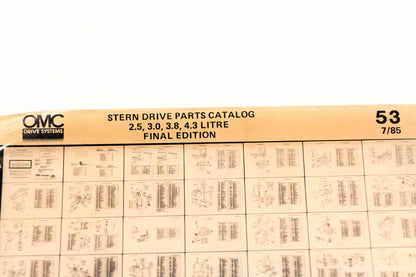 OMC XZA020-51 Sterndrive 7/1985 Final Edition Parts Catalog 2.5, 3.0, 3.8, 4.3L #53 Microfiche