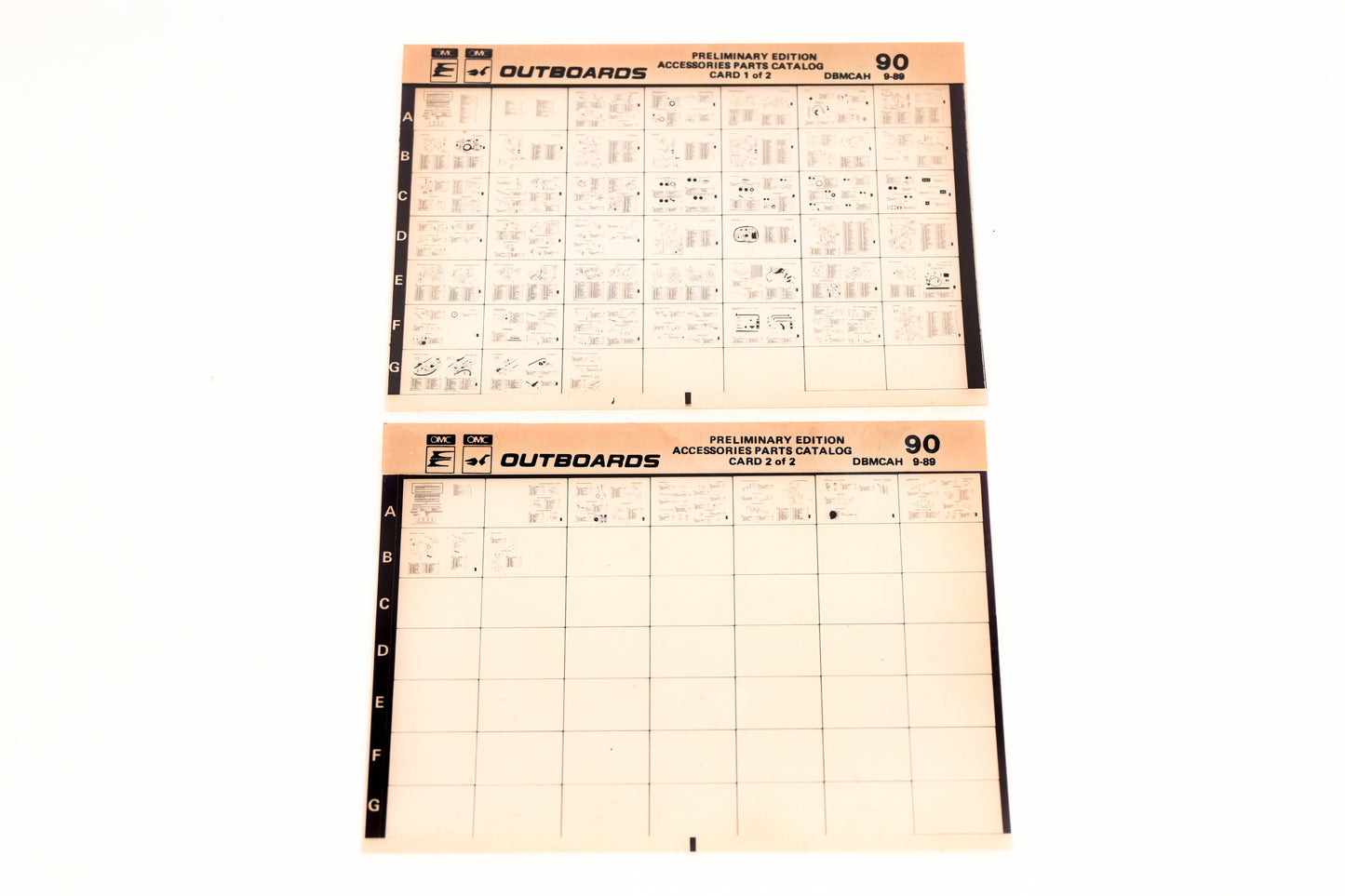 OMC XZA020-122 1990 Preliminary Edition Accessories Parts Catalog #90 1&2 Microfiche Lot
