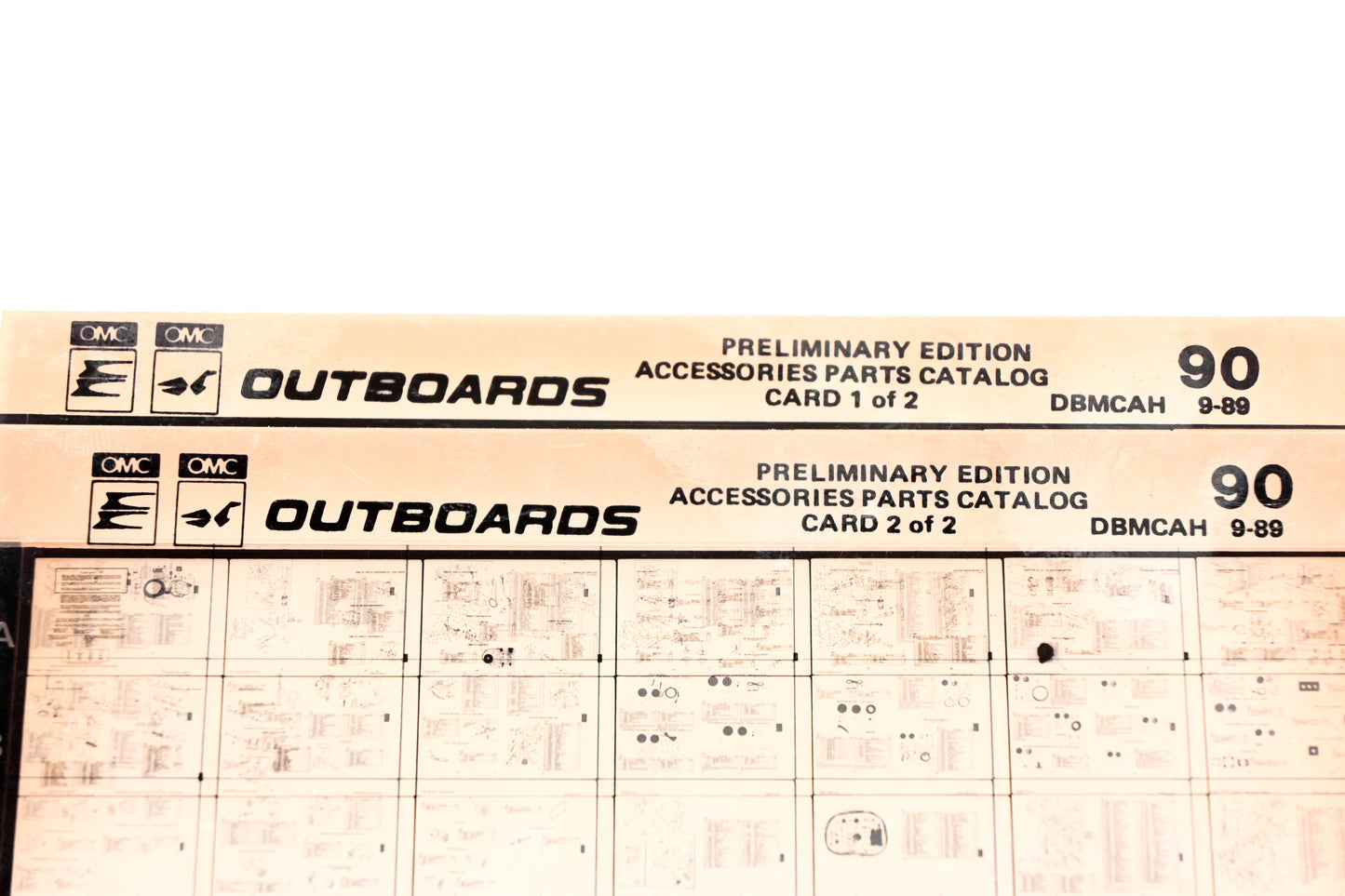 OMC XZA020-122 1990 Preliminary Edition Accessories Parts Catalog #90 1&2 Microfiche Lot