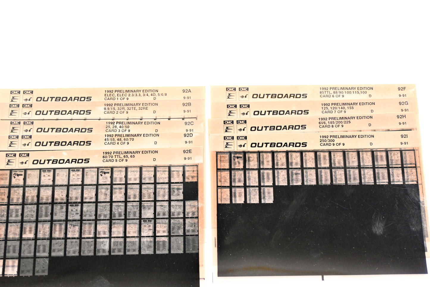 OMC XZA020-125 1992 Preliminary Edition Electric 2.3/3.3,3/4,4D,5/6/8 #92A-I Microfiche Lot