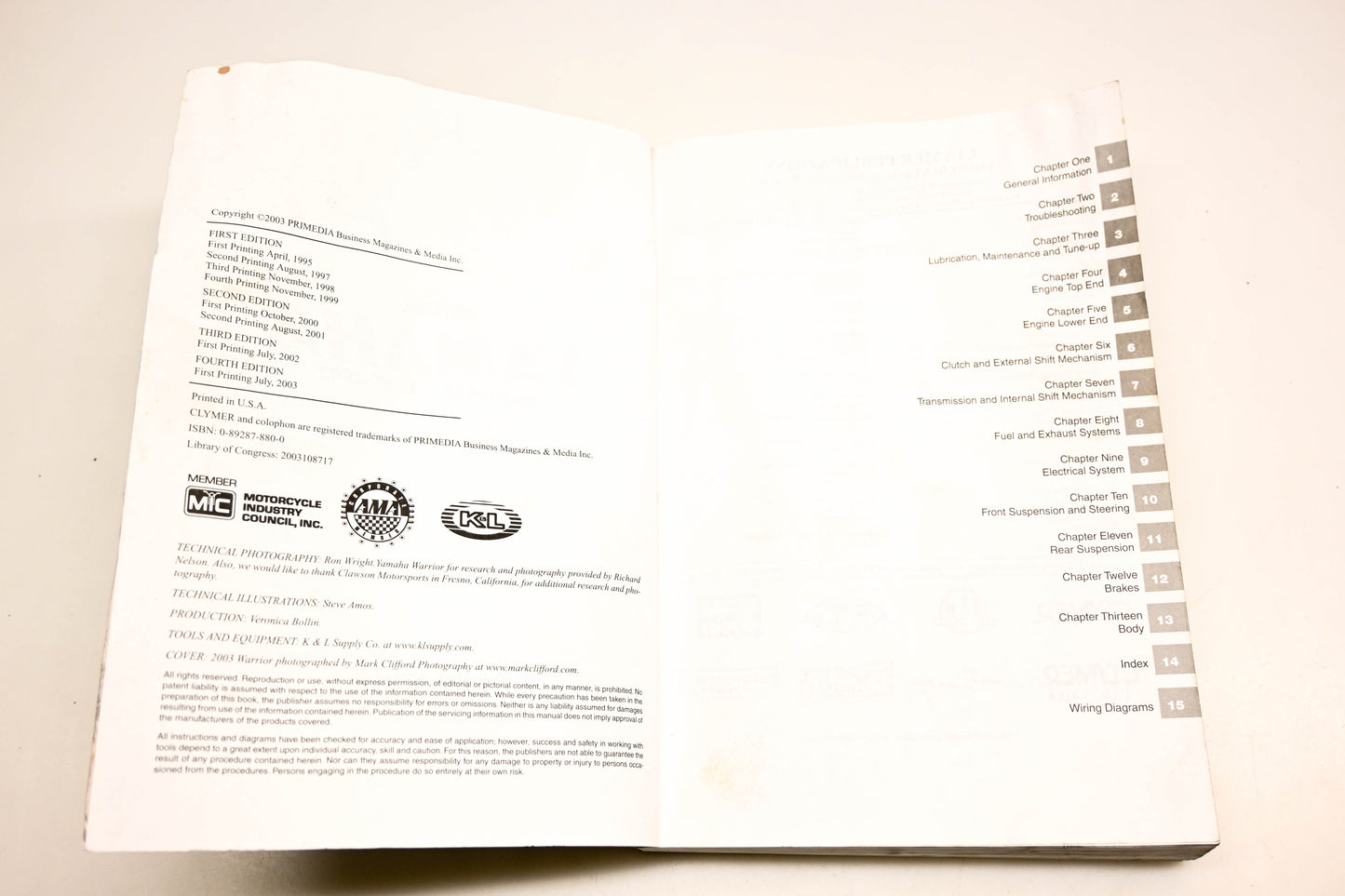 Clymer M487-4 1987-2003 Yamaha Warrior Service Manual