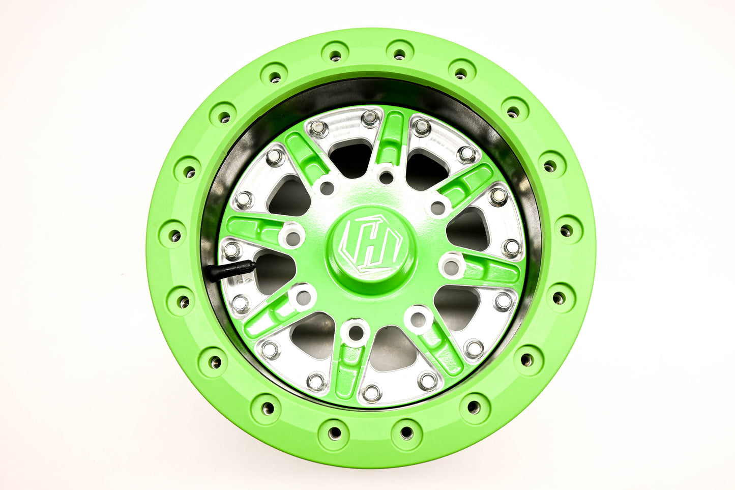 Hiper 1270-KCAYL-43-SBL-YL, 54-3294 Green Sidewinder Wheel 12x7 4+3 4/136 4/137 Rim NOS