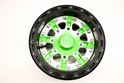 Hiper 1270-KCAYL-43-SBL-YL, 54-3294 Green Sidewinder Wheel 12x7 4+3 4/136 4/137 Rim NOS