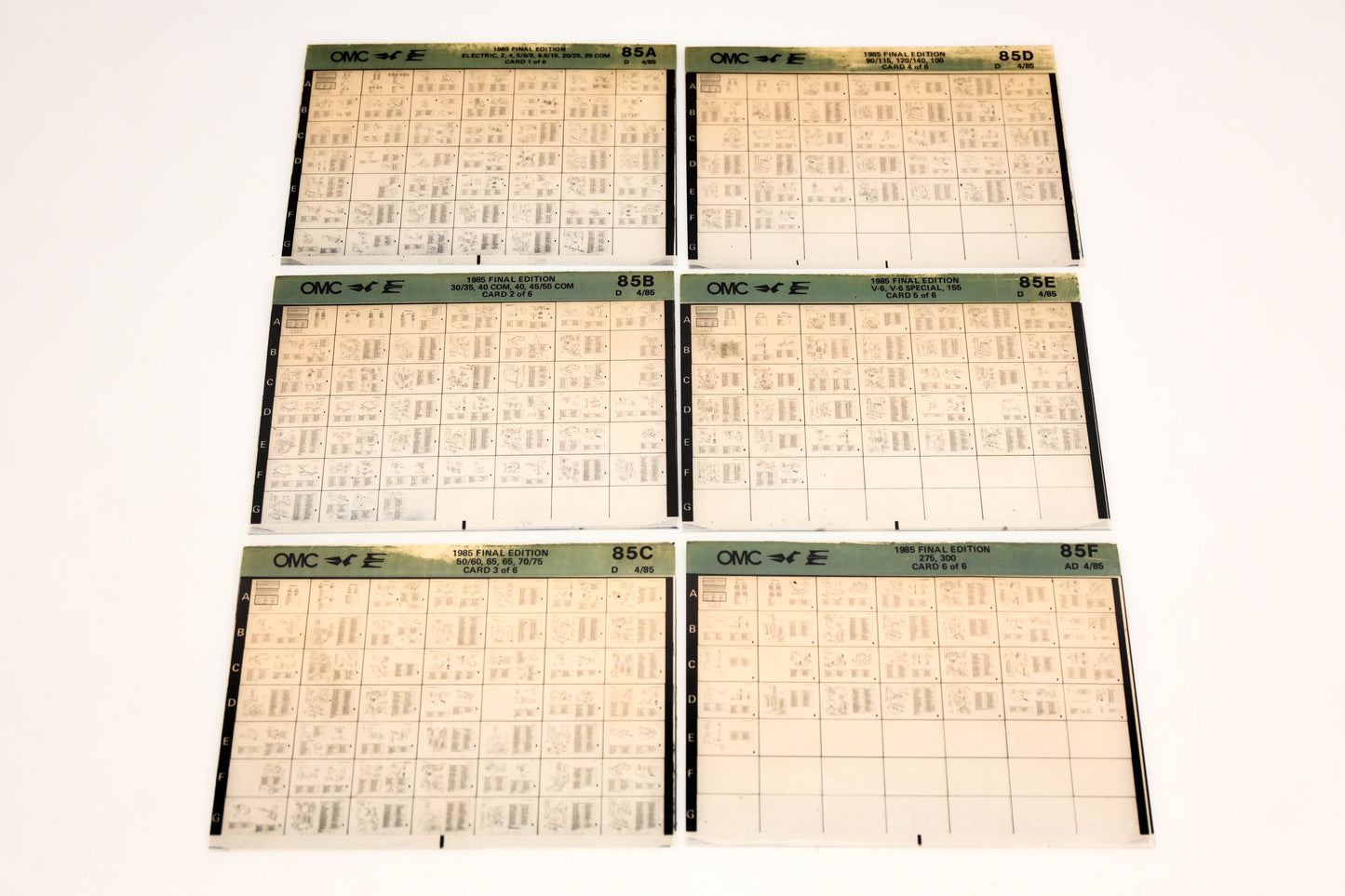 OMC XM020-72 1985 Final Edition #85A - 85F Microfiche Lot