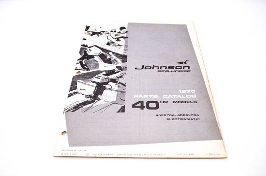 Aftermarket 384401 1970 Parts Catalog 40HP Models Electromatic 40ES70A, 40ESL70A NOS