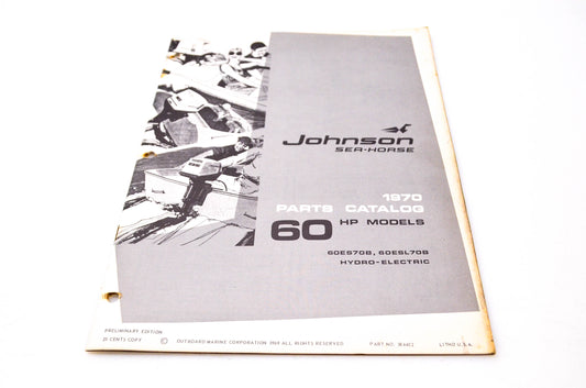 Aftermarket 384402 1970 Parts Catalog 60HP Models Hydro-Electric 60ES70B, 60ESL70B NOS