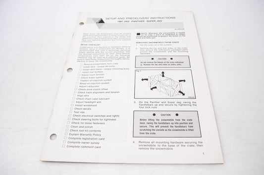 New OEM Arctic Cat 2254-348 Arctco Setup & Predelivery Instructions 1987 Jag, Panther, Super Jag NOS