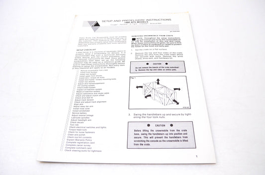 New OEM Arctic Cat 2254-443 Arctco Setup & Predelivery Instructions 1988 AFS Models NOS