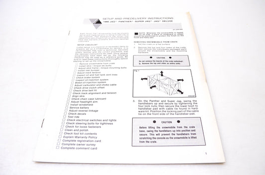 New OEM Arctic Cat 2254-483 Arctco Setup & Predelivery Instructions 1989 Jag, Panther, Super Jag, Jag Deluxe NOS