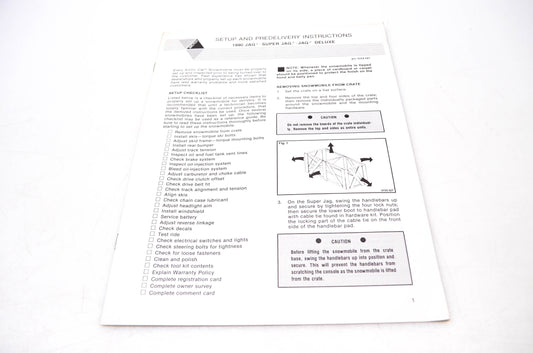 New OEM Arctic Cat 2254-581 Arctco Setup & Predelivery Instructions 1990 Jag, Super Jag, Jag Deluxe NOS