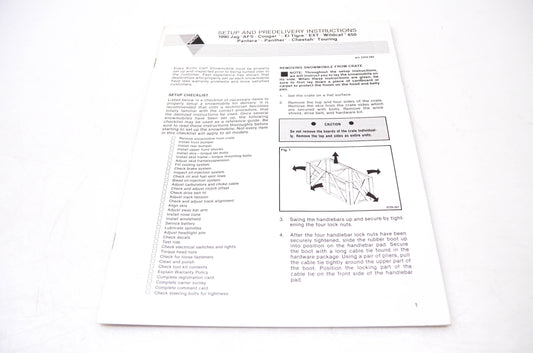 New OEM Arctic Cat 2254-582 Arctco Setup & Predelivery Instructions 1990 Jag AFS, Cougar, El Tigre EXT, Wildcat 650, Pantera, Panther, Cheetah Touring NOS
