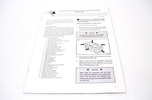 New OEM Arctic Cat 2254-583 Arctco Setup & Predelivery Instructions 1990 Prowler NOS