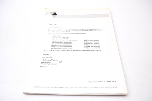 New OEM Arctic Cat 2254-318R Arctco 1990 Updated Pages for Master Service Training Manual NOS
