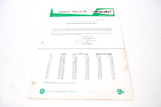 Gale Outboard Motors Service Bulletin NO.188 January 10, 1961 NOS