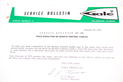 Gale Outboard Motors Service Bulletin NO.188 January 10, 1961 NOS