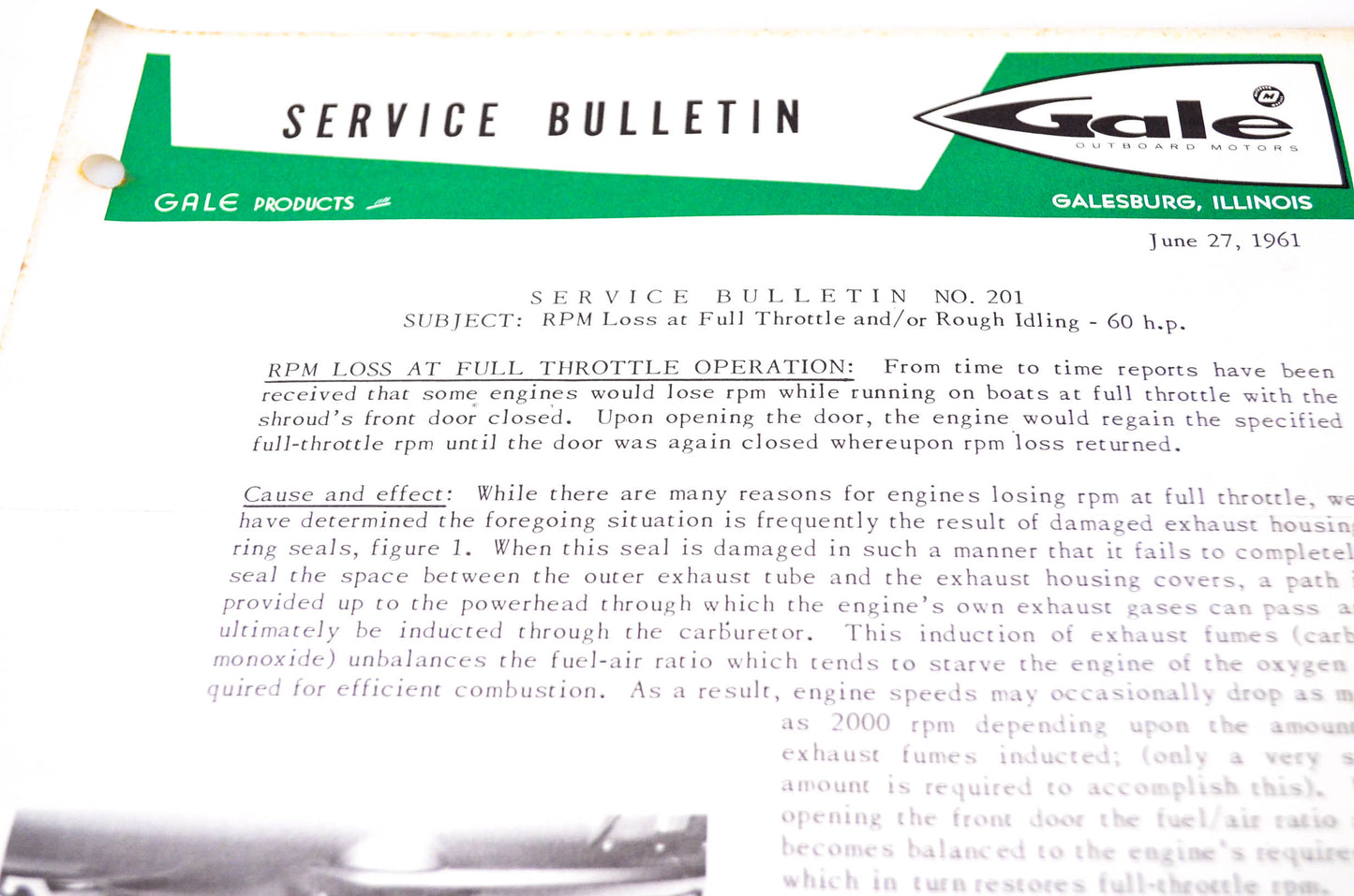 Gale Outboard Motors Service Bulletin No. 201 June 27, 1961 NOS