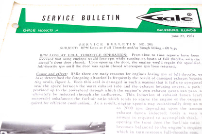 Gale Outboard Motors Service Bulletin No. 201 June 27, 1961 NOS