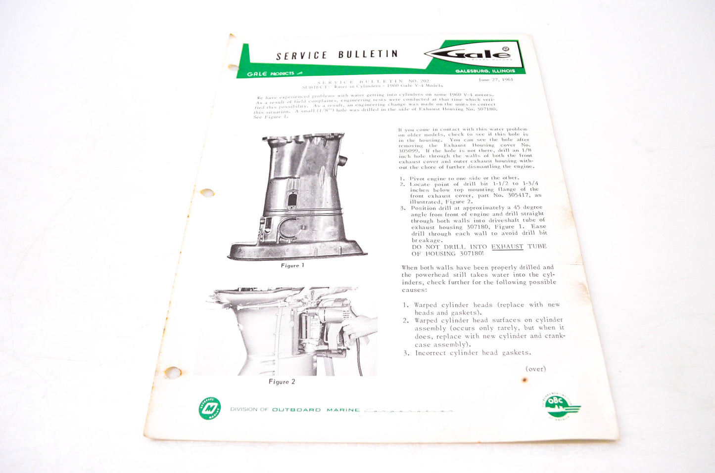 Gale Outboard Motors Service Bulletin NO.202 Service Bulletin No. 202 June 27, 1961 NOS
