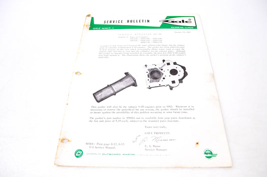 Gale Outboard Motors Service Bulletin NO.216 January 26, 1962 NOS