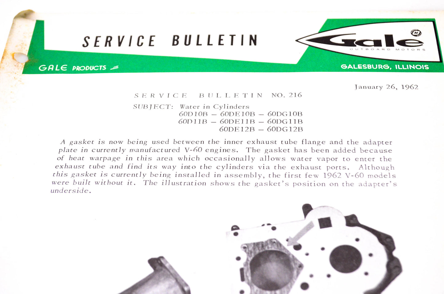 Gale Outboard Motors Service Bulletin NO.216 January 26, 1962 NOS
