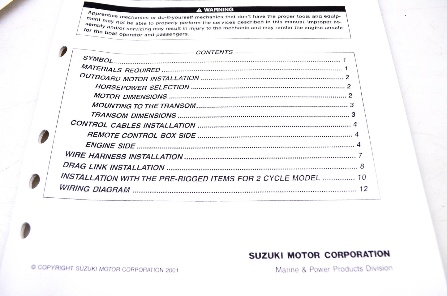 OEM Suzuki 99505-90J00-01E 2001 Suzuki Outboard Motor Set Up Manual DF90/115